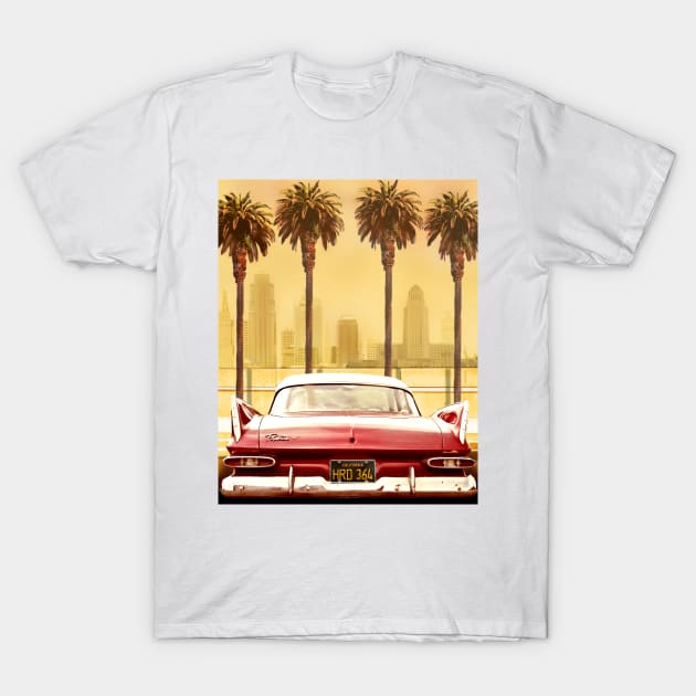 PLYMOUTH SAVOY WITH PALM TREES T-Shirt by Larry Butterworth